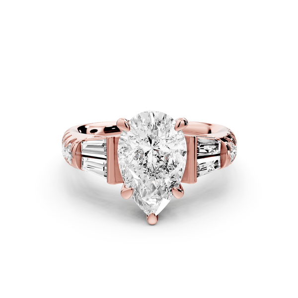 Aria - 2ct 14k rose gold pear Diamond with tapered baguettes and round accent stones Engagement ring - Mr. Alex Jewelry