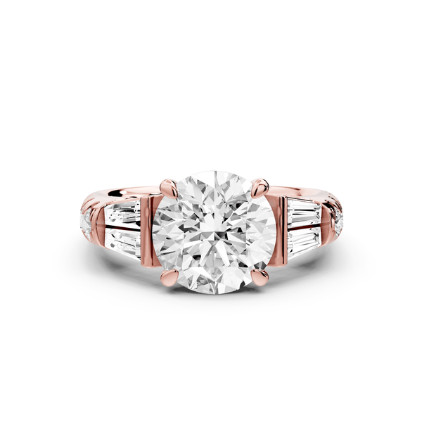 Aria - 2ct 14k rose gold round Diamond with tapered baguettes and round accent stones engagment ring - Mr. Alex Jewelry