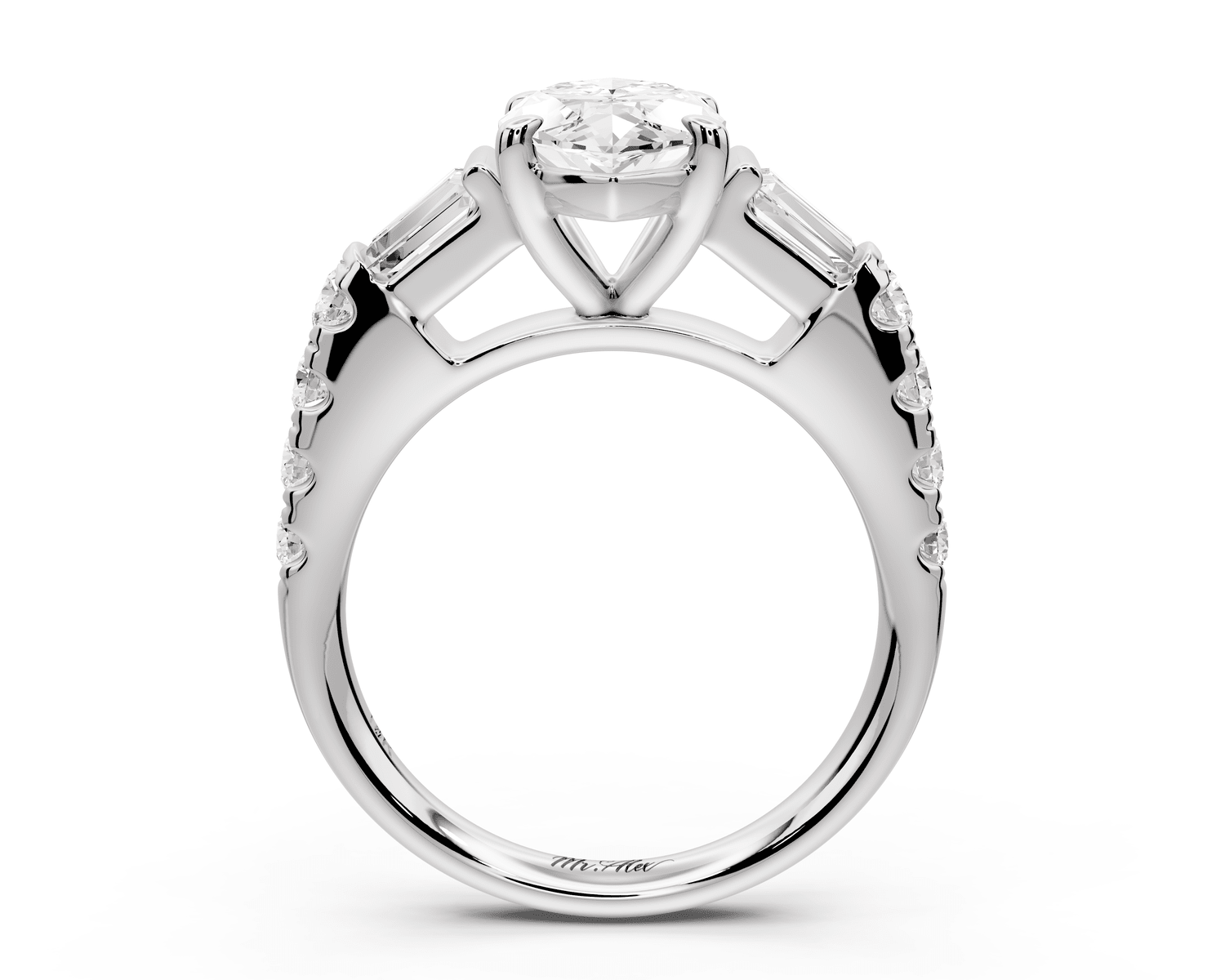 Aria - 2ct 14k white gold marquise Diamond with tapered baguettes and round accent stones engagement ring - Mr. Alex Jewelry