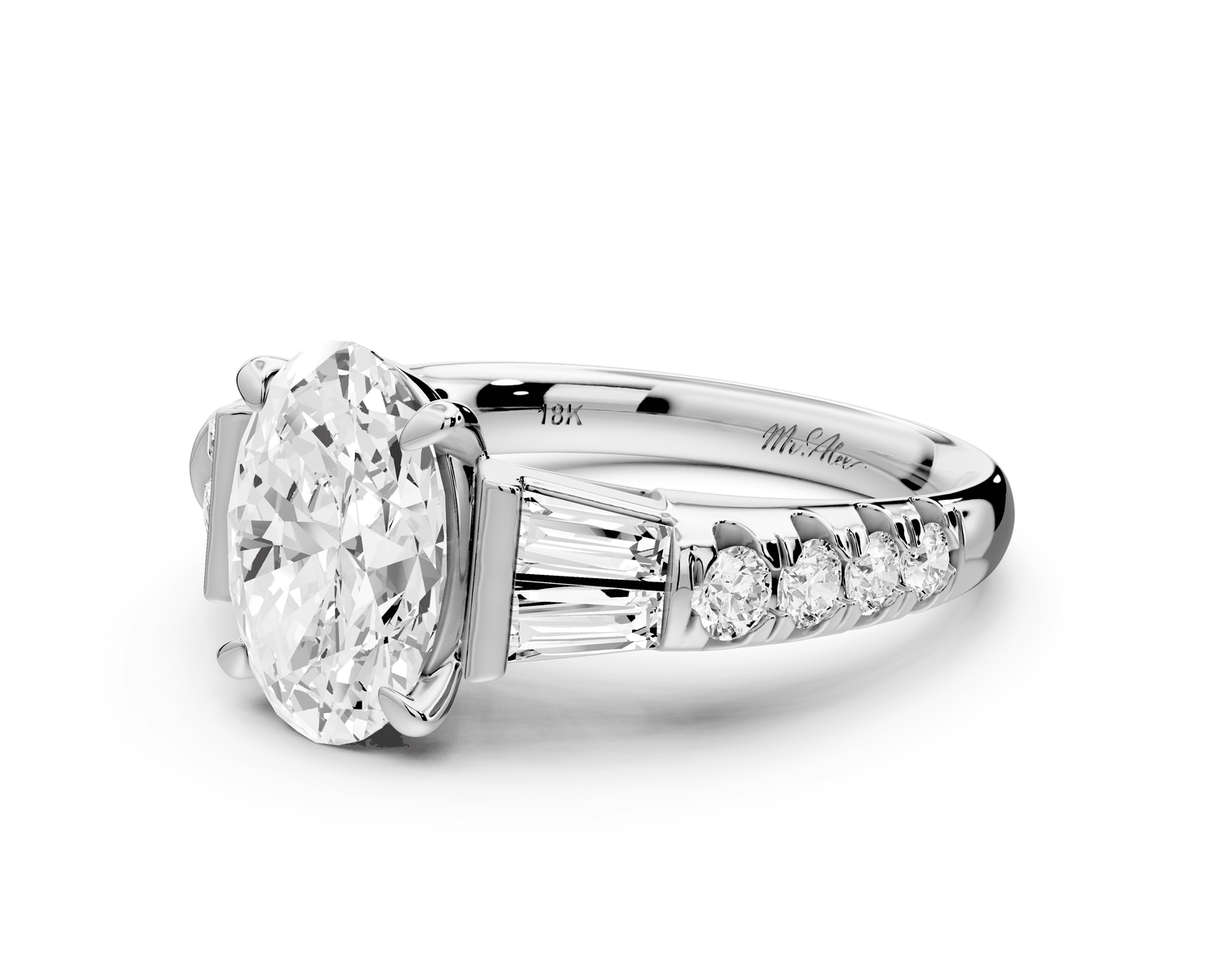 Aria - 2ct 14k white gold oval Diamond with tapered baguettes and round accent stones Engagement ring - Mr. Alex Jewelry