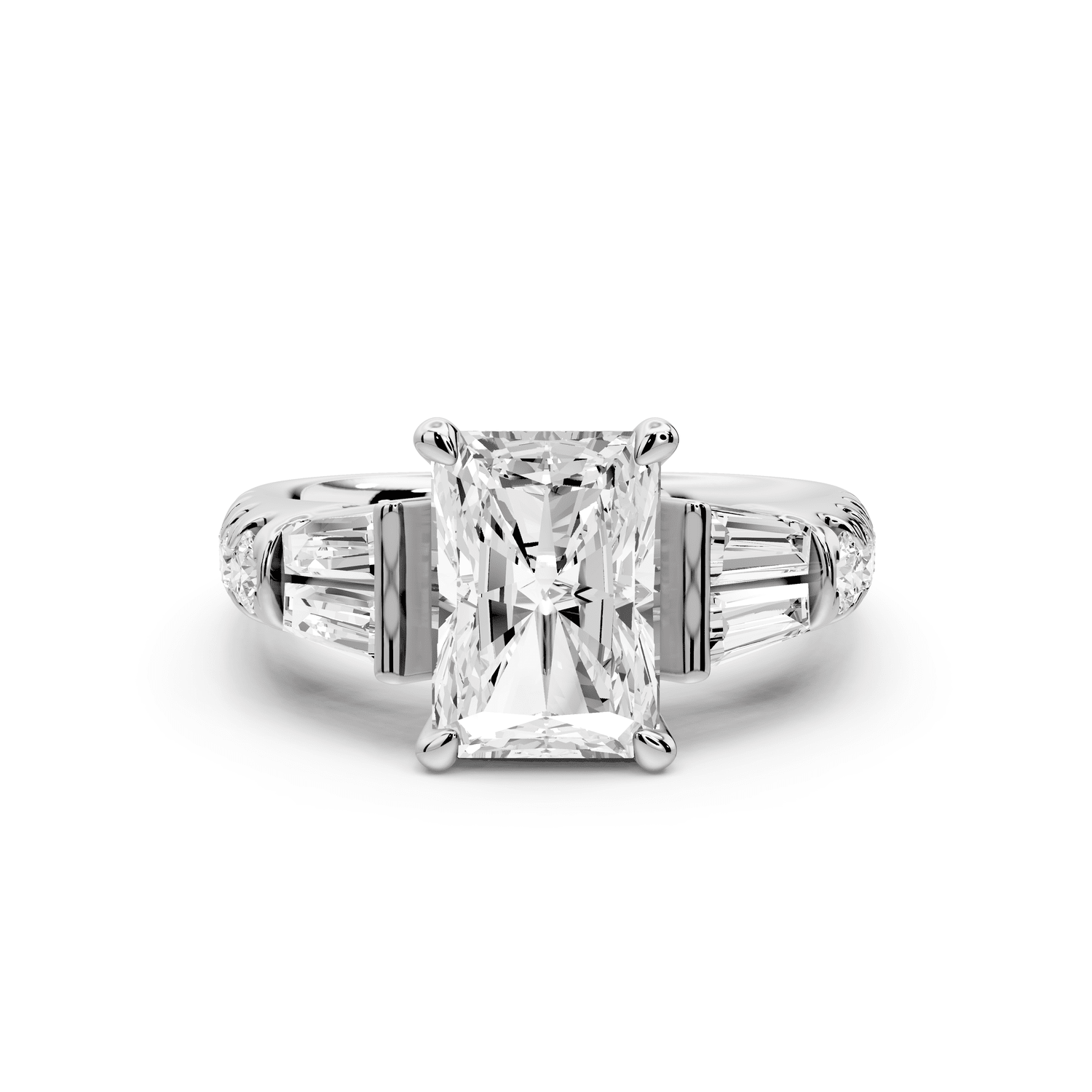 Aria - 2ct 14k white gold radiant Diamond with tapered baguettes and round accent stones engagement ring - Mr. Alex Jewelry