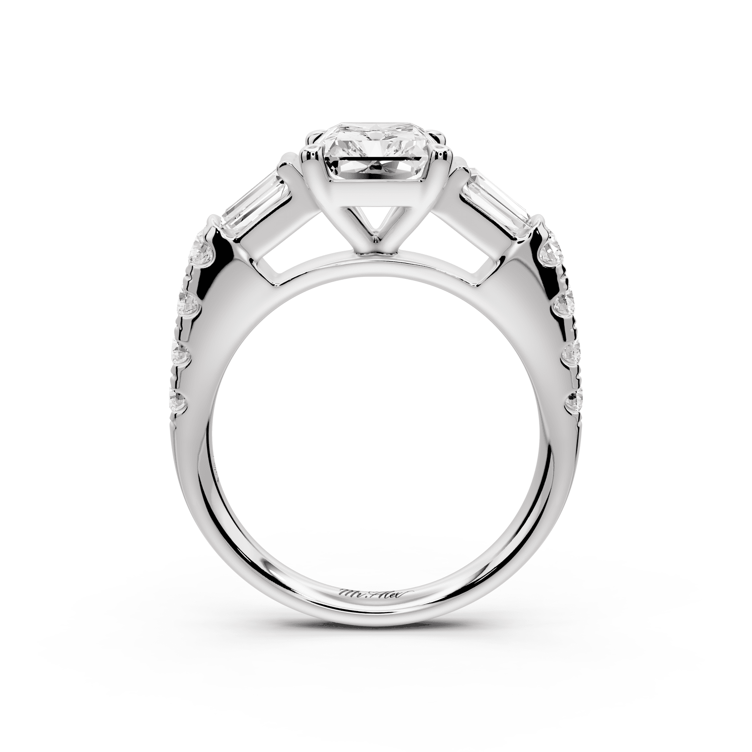 Aria - 2ct 14k white gold radiant Diamond with tapered baguettes and round accent stones engagement ring - Mr. Alex Jewelry
