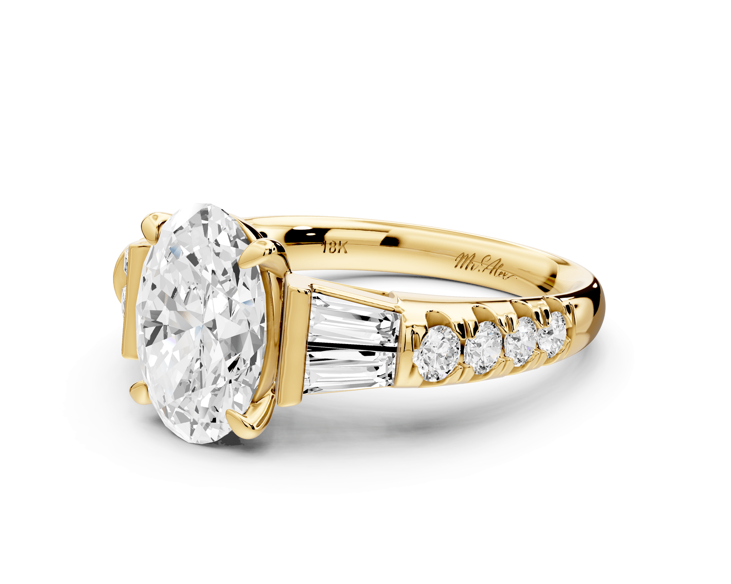 Aria - 2ct 14k yellow gold oval Diamond with tapered baguettes and round accent stones Engagement ring - Mr. Alex Jewelry