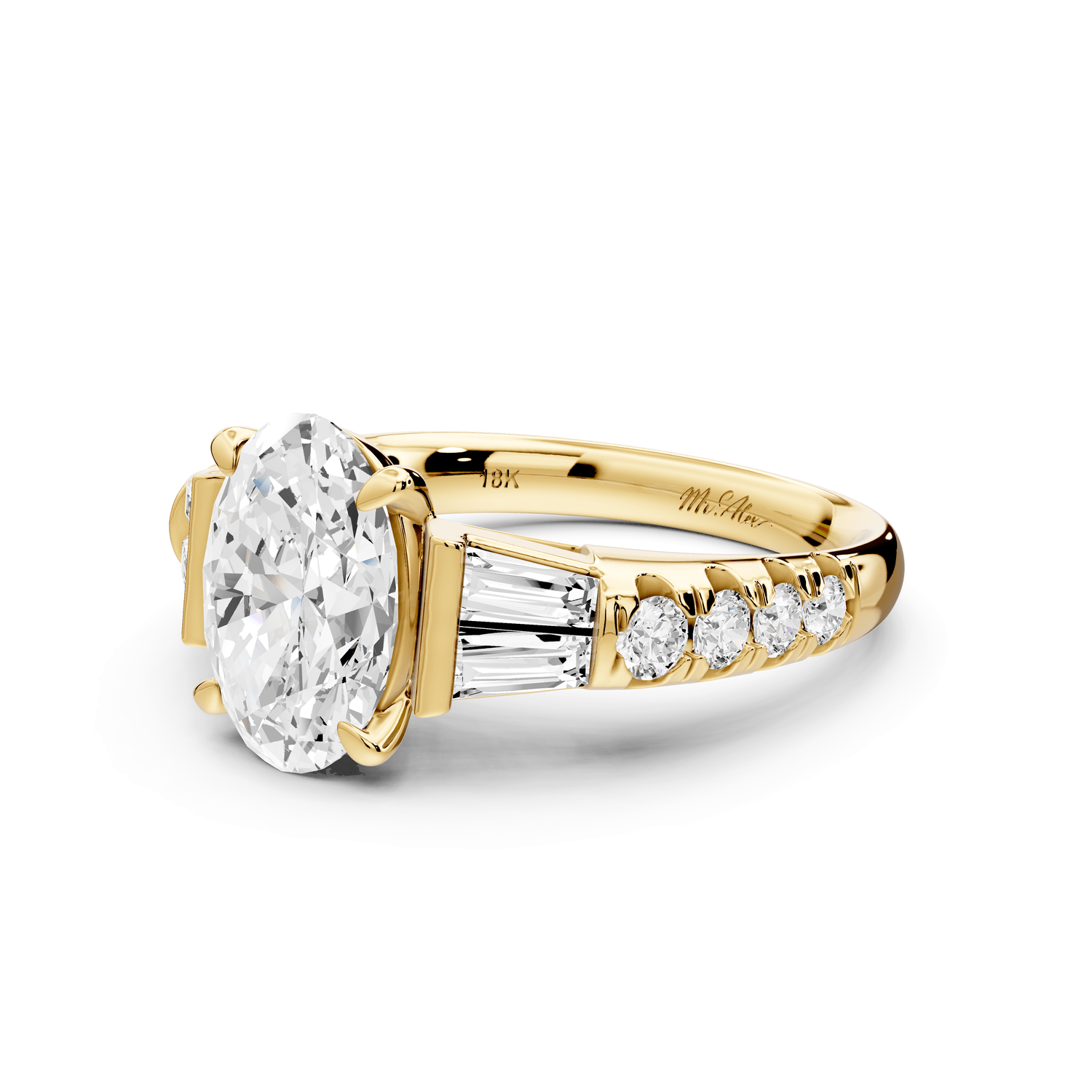Aria - 2ct 14k yellow gold oval Diamond with tapered baguettes and round accent stones Engagement ring - Mr. Alex Jewelry