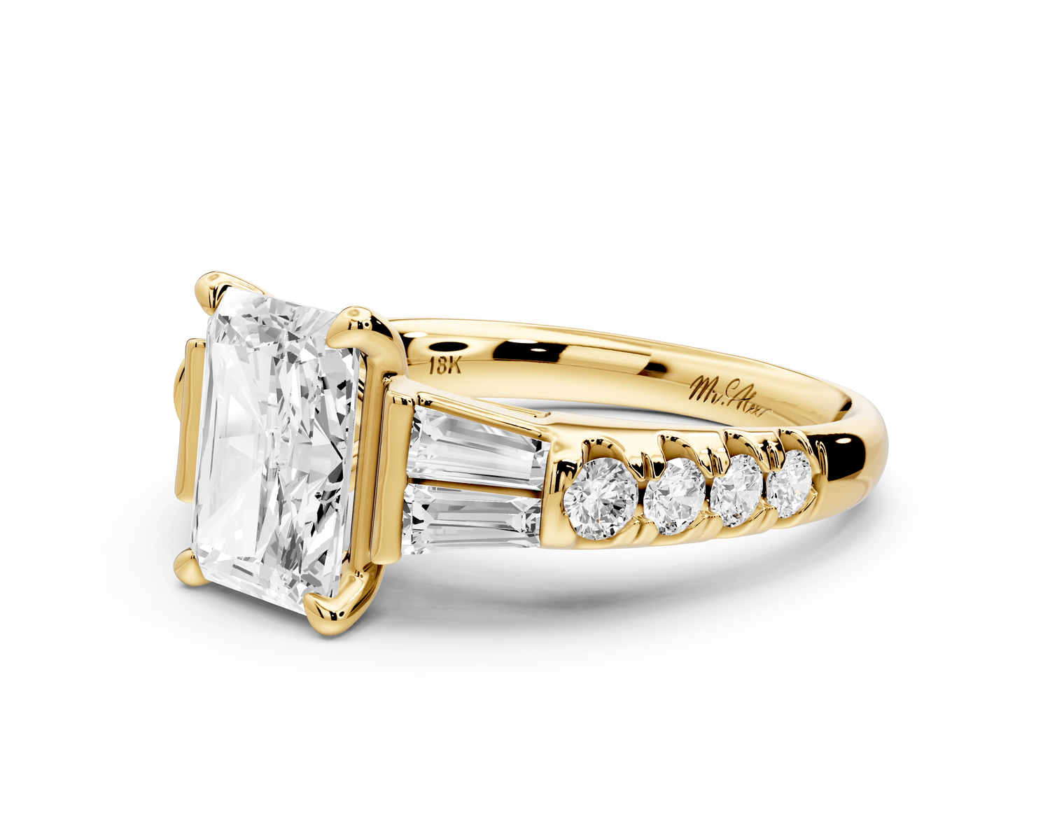 Aria - 2ct 14k yellow gold radiant Diamond with tapered baguettes and round accent stones engagement ring - Mr. Alex Jewelry