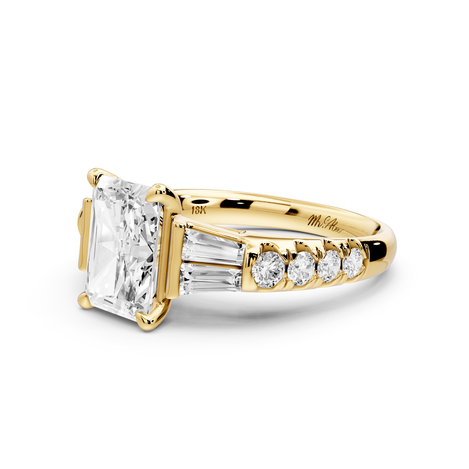 Aria - 2ct 14k yellow gold radiant Diamond with tapered baguettes and round accent stones engagement ring - Mr. Alex Jewelry