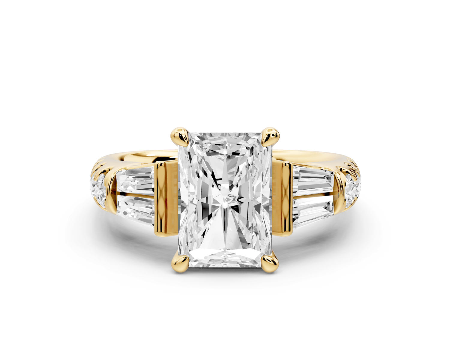 Aria - 2ct 14k yellow gold radiant Diamond with tapered baguettes and round accent stones engagement ring - Mr. Alex Jewelry