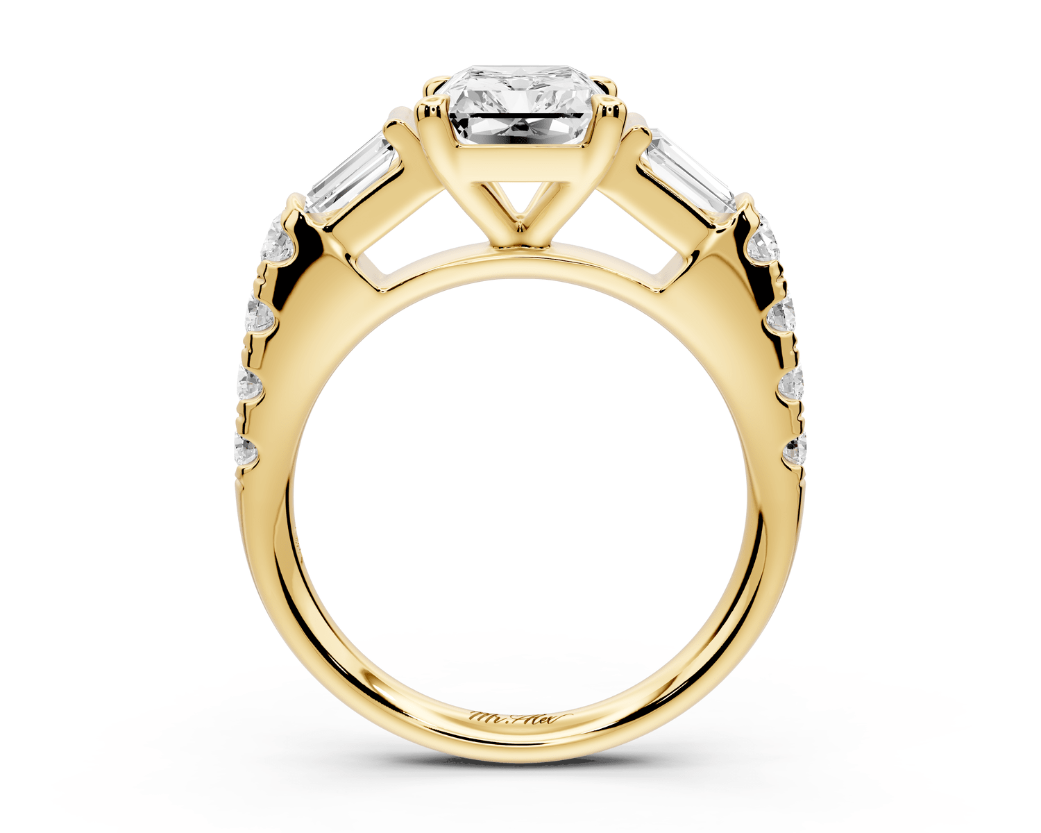 Aria - 2ct 14k yellow gold radiant Diamond with tapered baguettes and round accent stones engagement ring - Mr. Alex Jewelry