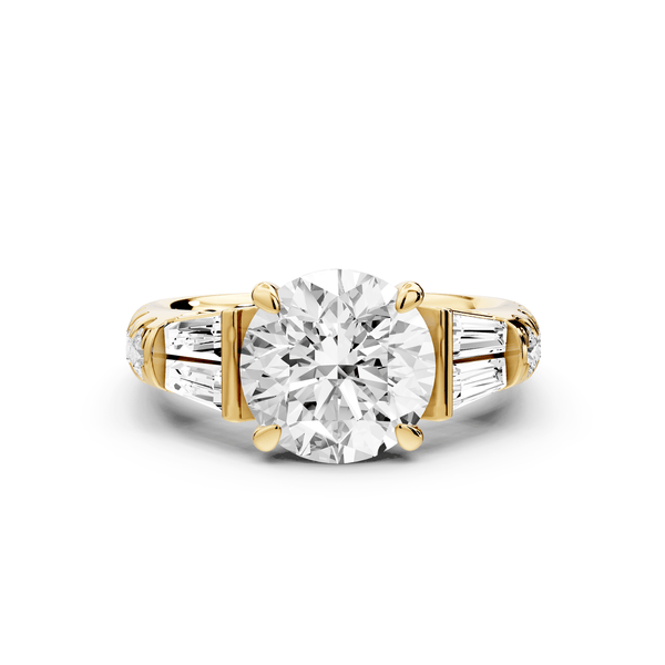 Aria - 2ct 14k yellow gold round Diamond with tapered baguettes and round accent stones engagment ring - Mr. Alex Jewelry