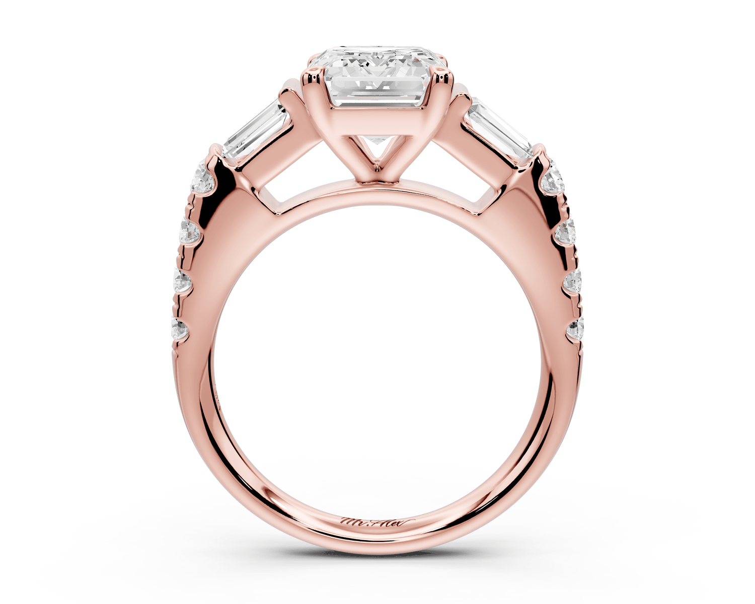 Aria - 2ct 18k rose gold emerald Diamond with tapered baguettes and round accent stones Engagement ring - Mr. Alex Jewelry