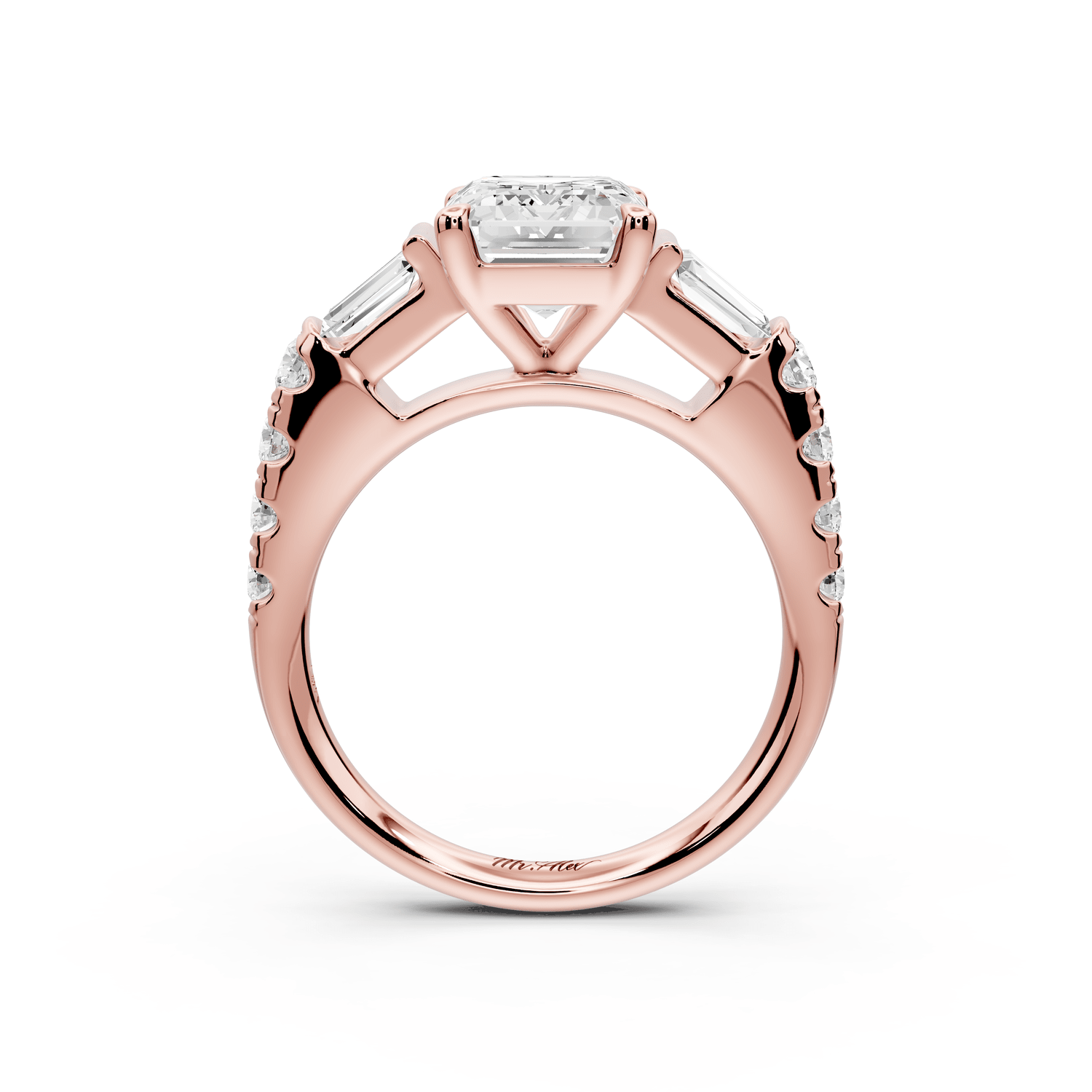 Aria - 2ct 18k rose gold emerald Diamond with tapered baguettes and round accent stones Engagement ring - Mr. Alex Jewelry
