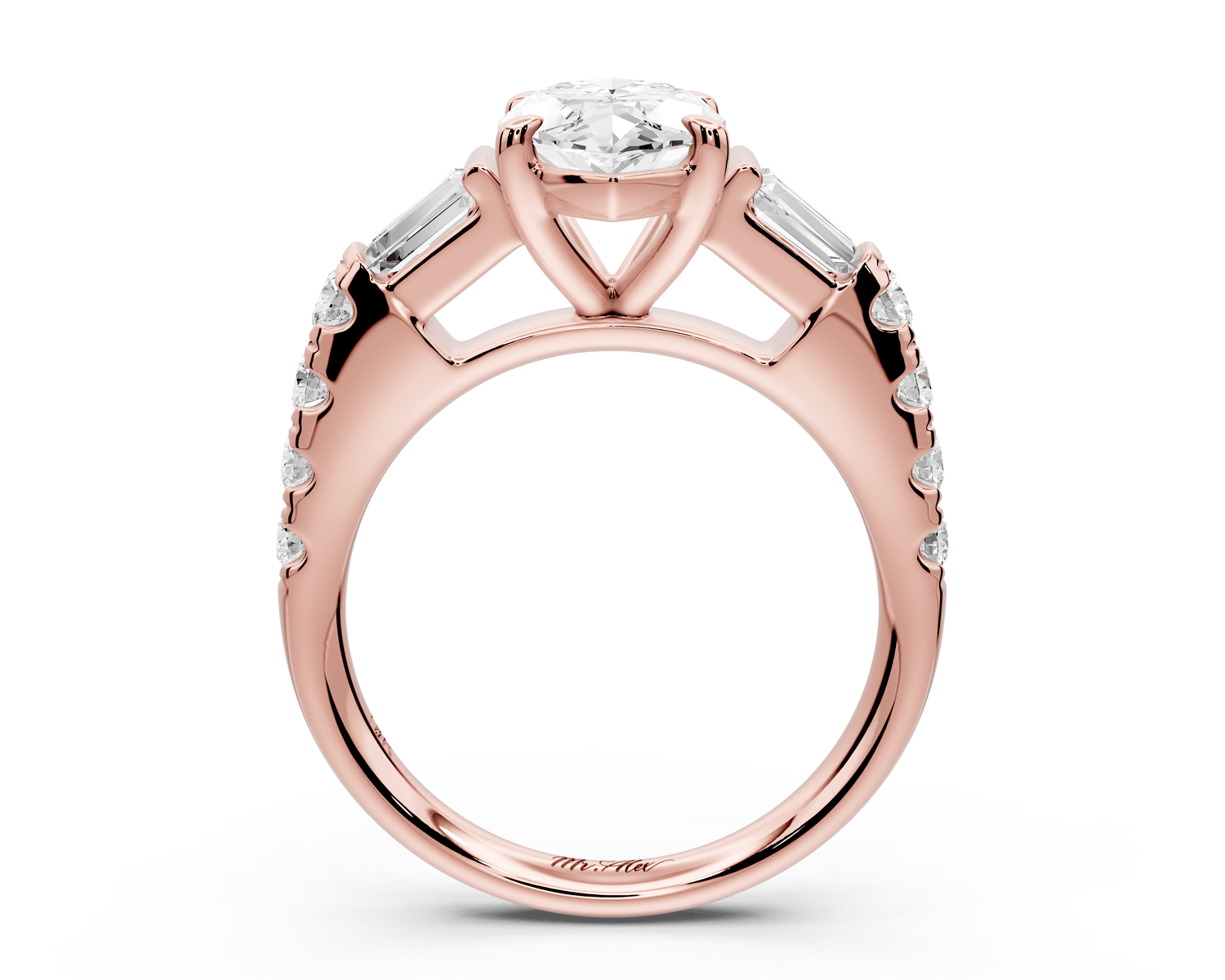 Aria - 2ct 18k rose gold marquise Diamond with tapered baguettes and round accent stones engagement ring - Mr. Alex Jewelry