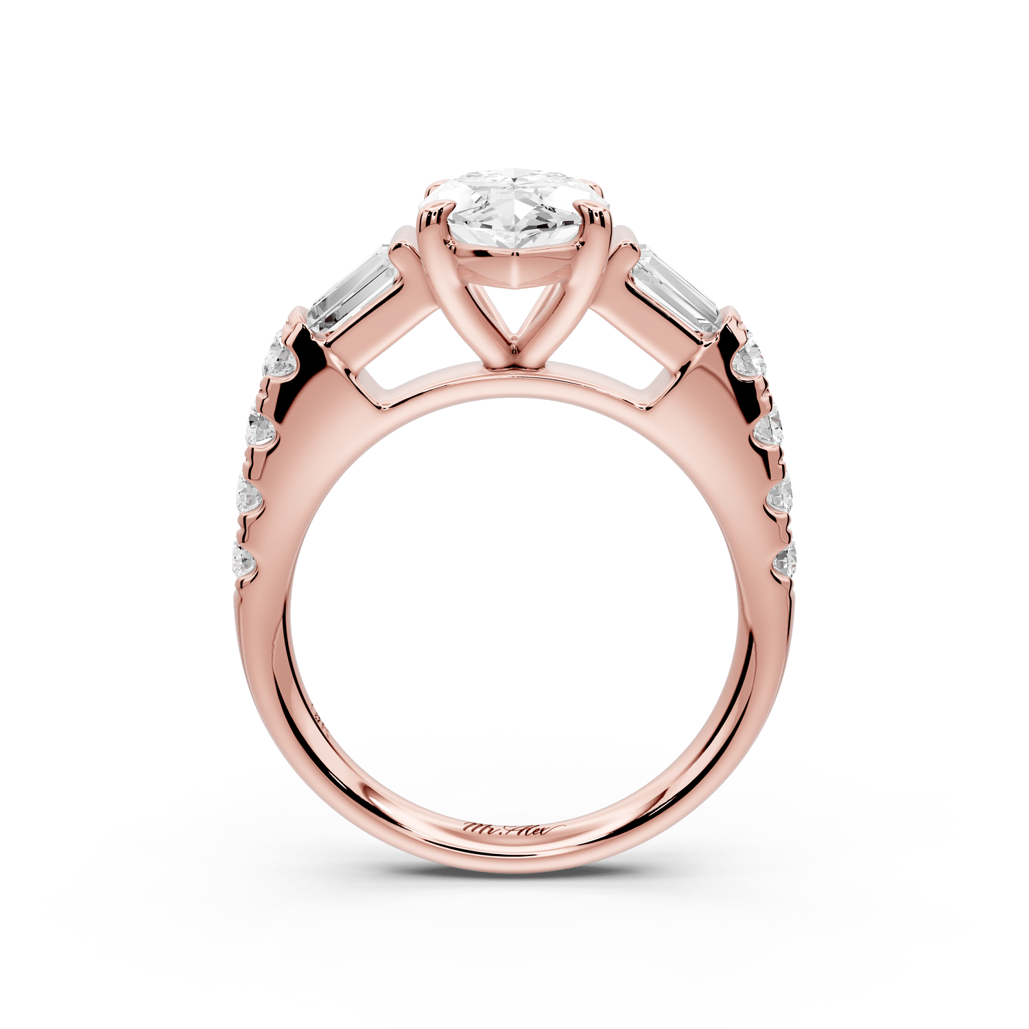 Aria - 2ct 18k rose gold marquise Diamond with tapered baguettes and round accent stones engagement ring - Mr. Alex Jewelry