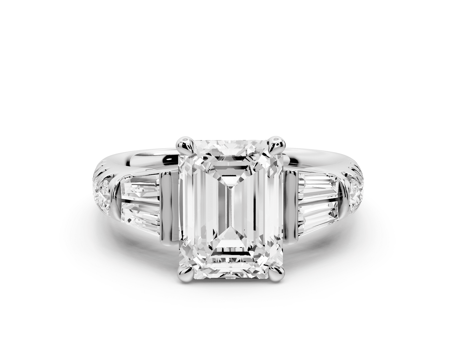 Aria - 2ct 18k white gold emerald Diamond with tapered baguettes and round accent stones Engagement ring - Mr. Alex Jewelry