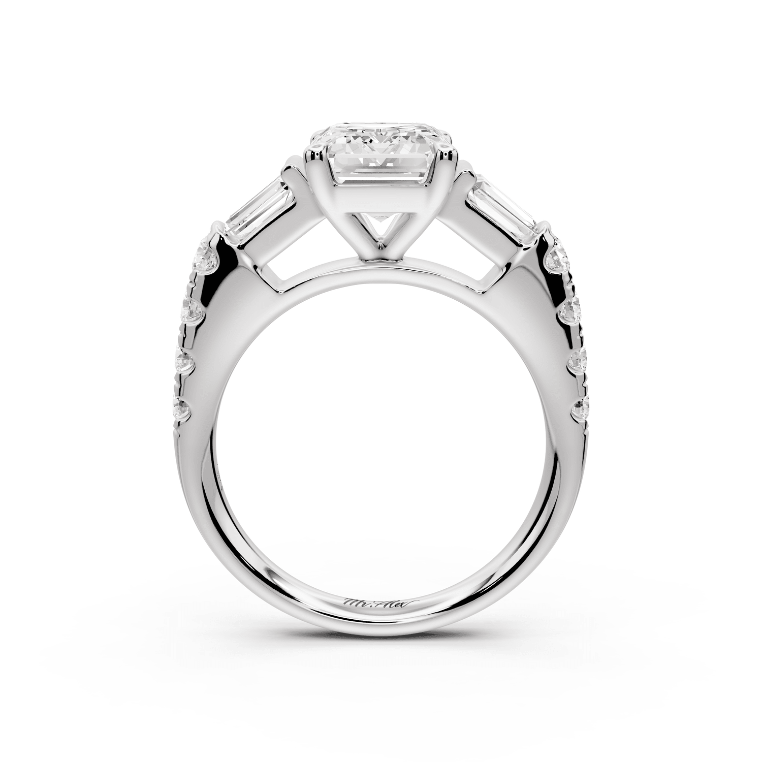 Aria - 2ct 18k white gold emerald Diamond with tapered baguettes and round accent stones Engagement ring - Mr. Alex Jewelry