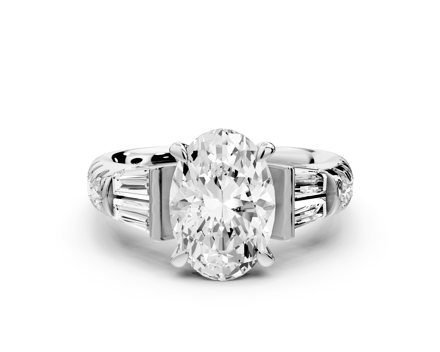 Aria - 2ct 18k white gold oval Diamond with tapered baguettes and round accent stones Engagement ring - Mr. Alex Jewelry