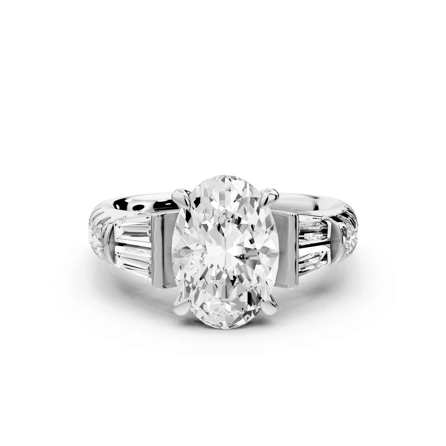 Aria - 2ct 18k white gold oval Diamond with tapered baguettes and round accent stones Engagement ring - Mr. Alex Jewelry