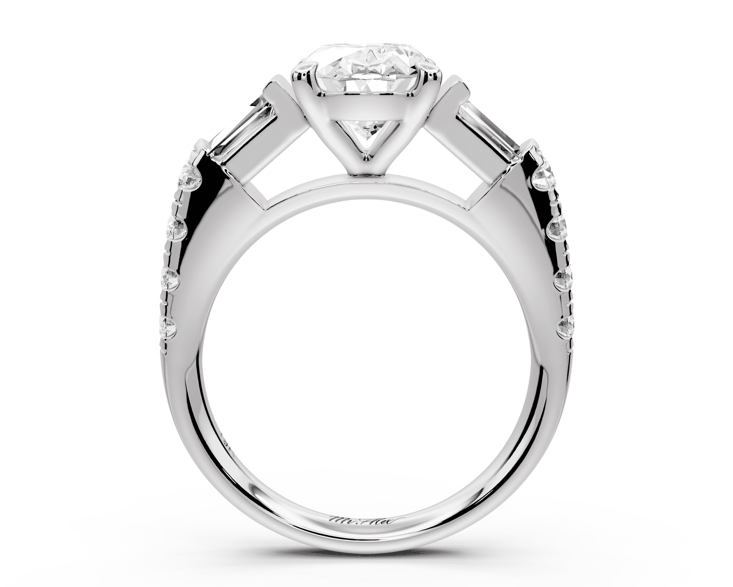 Aria - 2ct 18k white gold oval Diamond with tapered baguettes and round accent stones Engagement ring - Mr. Alex Jewelry