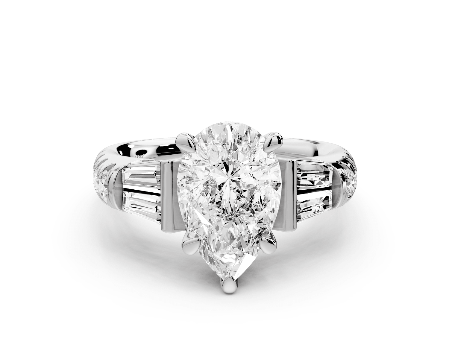 Aria - 2ct 18k white gold pear Diamond with tapered baguettes and round accent stones Engagement ring - Mr. Alex Jewelry