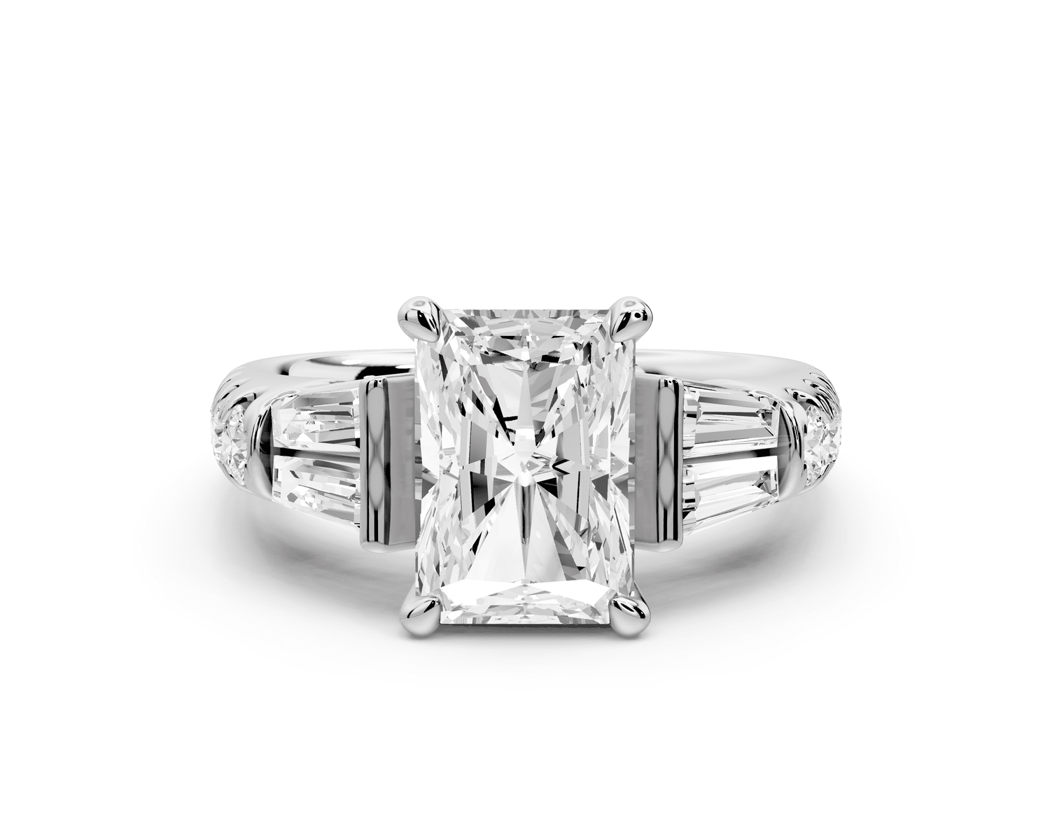 Aria - 2ct 18k white gold radiant Diamond with tapered baguettes and round accent stones engagement ring - Mr. Alex Jewelry