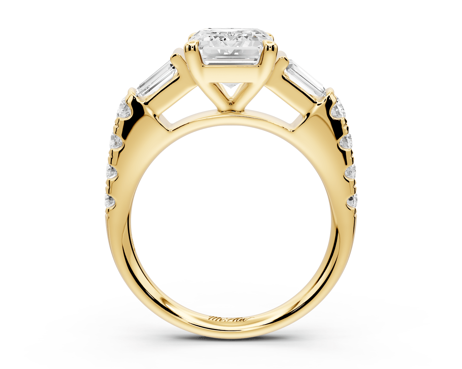 Aria - 2ct 18k yellow gold emerald Diamond with tapered baguettes and round accent stones Engagement ring - Mr. Alex Jewelry