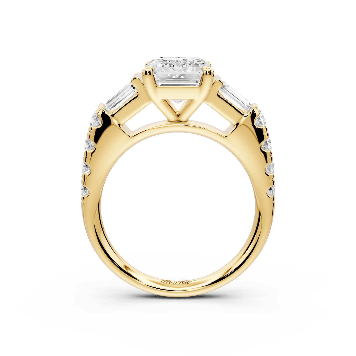 Aria - 2ct 18k yellow gold emerald Diamond with tapered baguettes and round accent stones Engagement ring - Mr. Alex Jewelry