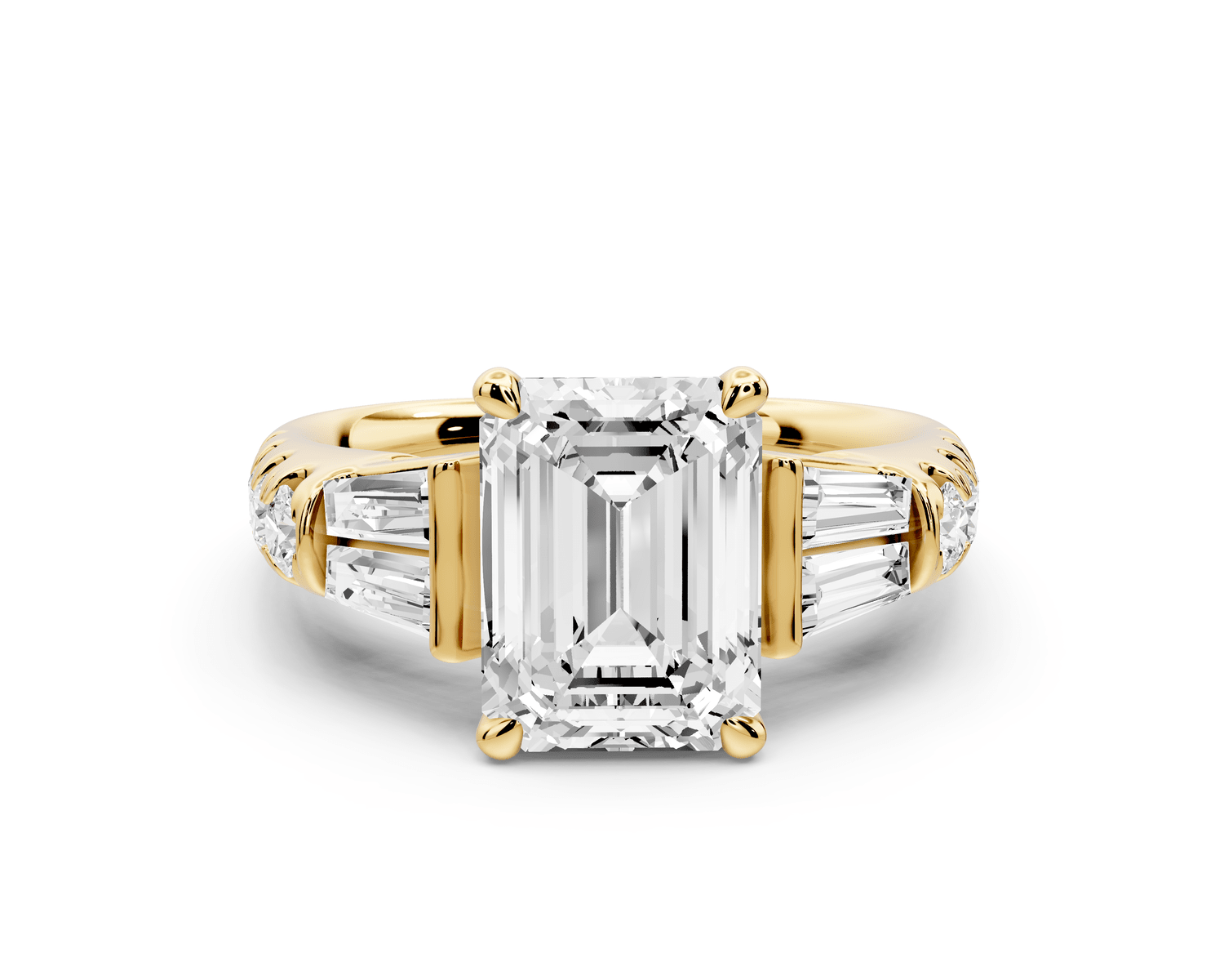 Aria - 2ct 18k yellow gold emerald Diamond with tapered baguettes and round accent stones Engagement ring - Mr. Alex Jewelry