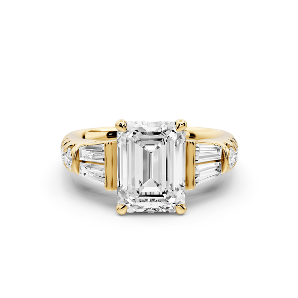 Aria - 2ct 18k yellow gold emerald Diamond with tapered baguettes and round accent stones Engagement ring - Mr. Alex Jewelry