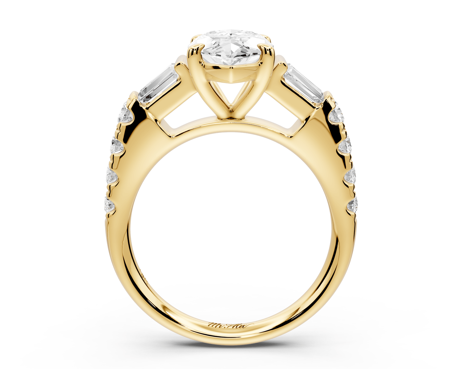 Aria - 2ct 18k yellow gold marquise Diamond with tapered baguettes and round accent stones engagement ring - Mr. Alex Jewelry