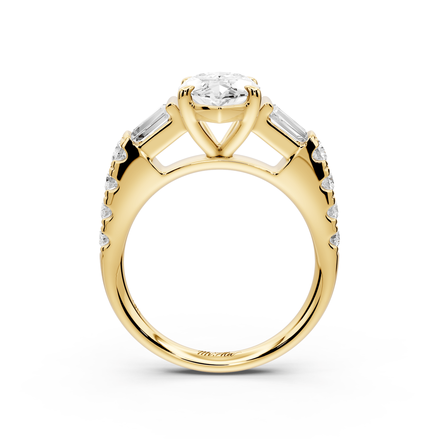 Aria - 2ct 18k yellow gold marquise Diamond with tapered baguettes and round accent stones engagement ring - Mr. Alex Jewelry