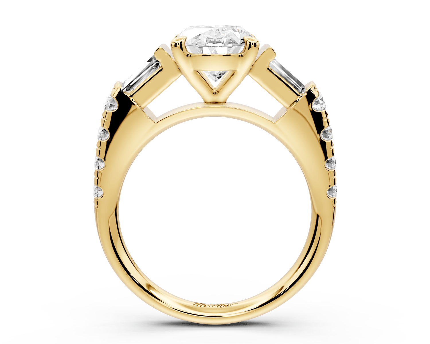 Aria - 2ct 18k yellow gold oval Diamond with tapered baguettes and round accent stones Engagement ring - Mr. Alex Jewelry