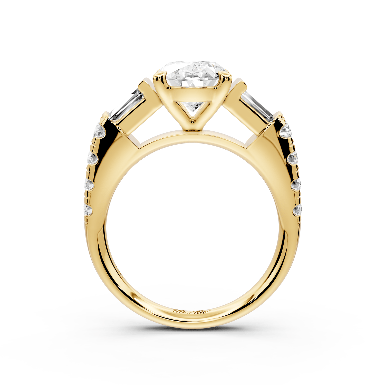 Aria - 2ct 18k yellow gold oval Diamond with tapered baguettes and round accent stones Engagement ring - Mr. Alex Jewelry