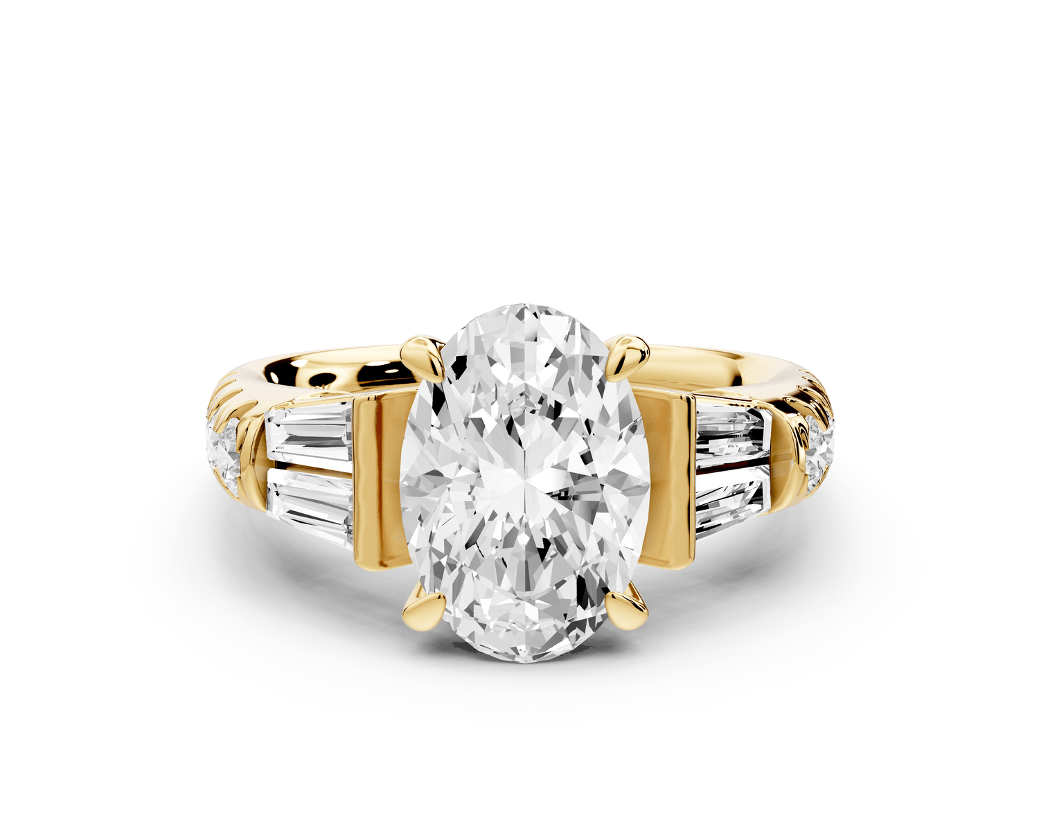Aria - 2ct 18k yellow gold oval Diamond with tapered baguettes and round accent stones Engagement ring - Mr. Alex Jewelry