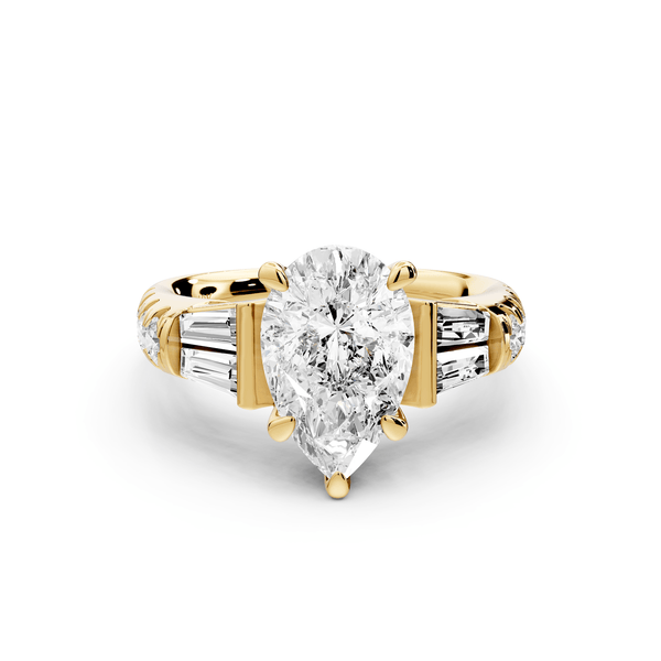 Aria - 2ct 18k yellow gold pear Diamond with tapered baguettes and round accent stones Engagement ring - Mr. Alex Jewelry