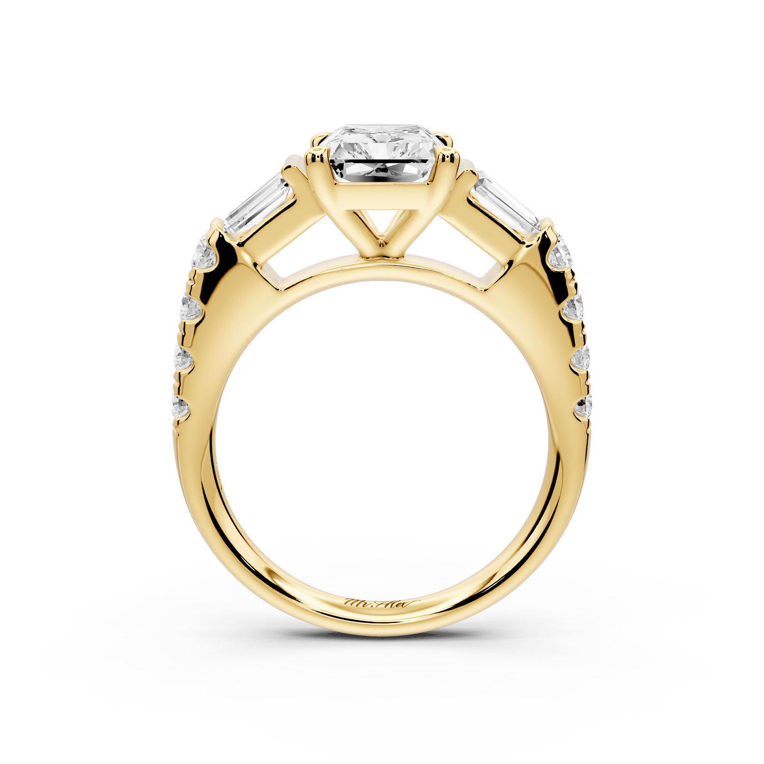 Aria - 2ct 18k yellow gold radiant Diamond with tapered baguettes and round accent stones engagement ring - Mr. Alex Jewelry
