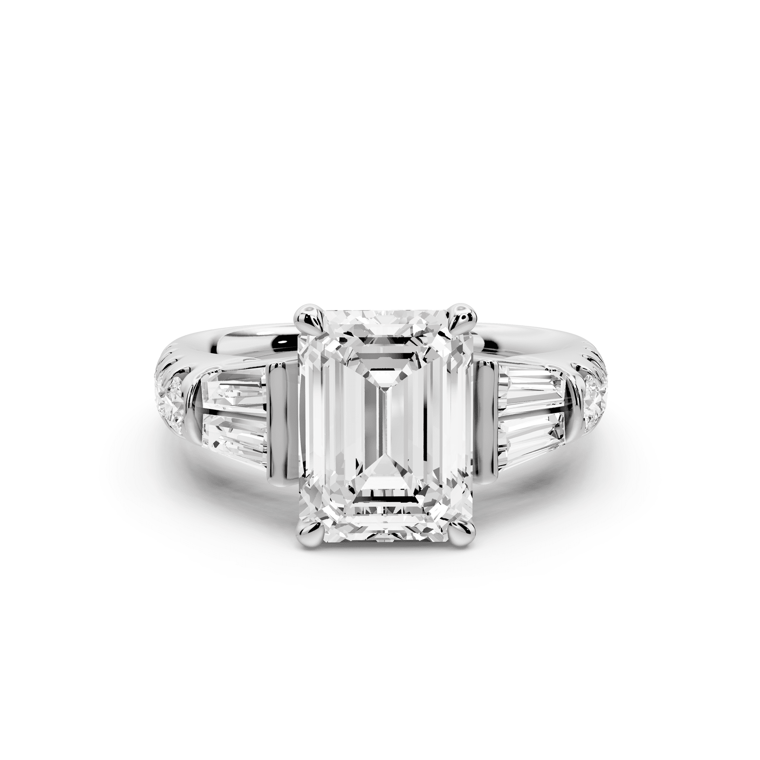 Aria - 2ct platinum emerald Diamond with tapered baguettes and round accent stones Engagement ring - Mr. Alex Jewelry