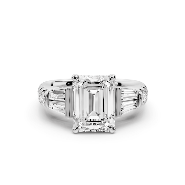 Aria - 2ct platinum emerald Diamond with tapered baguettes and round accent stones Engagement ring - Mr. Alex Jewelry