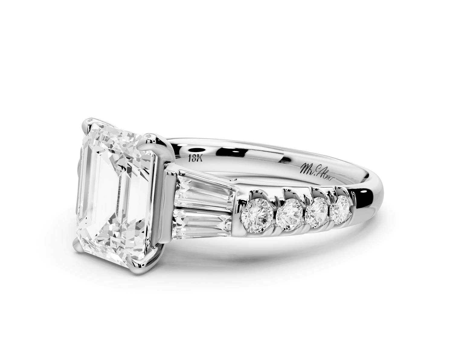 Aria - 2ct platinum emerald Diamond with tapered baguettes and round accent stones Engagement ring - Mr. Alex Jewelry