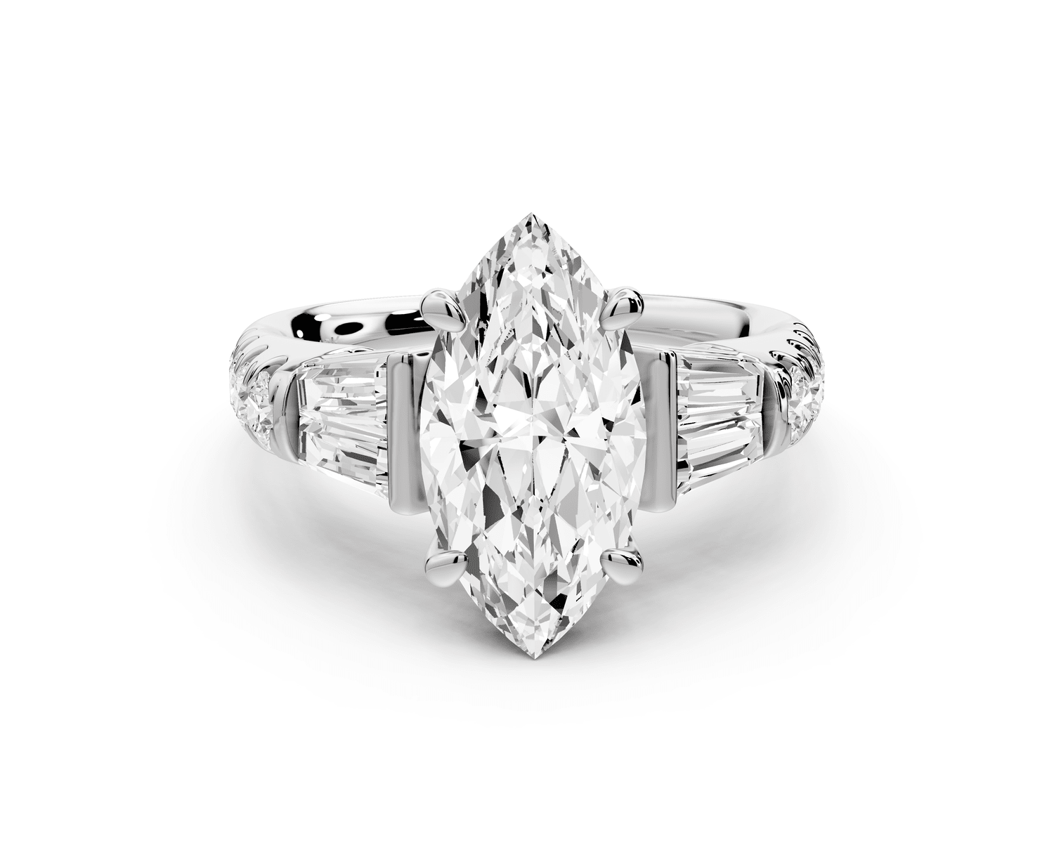 Aria - 2ct platinum marquise Diamond with tapered baguettes and round accent stones engagement ring - Mr. Alex Jewelry