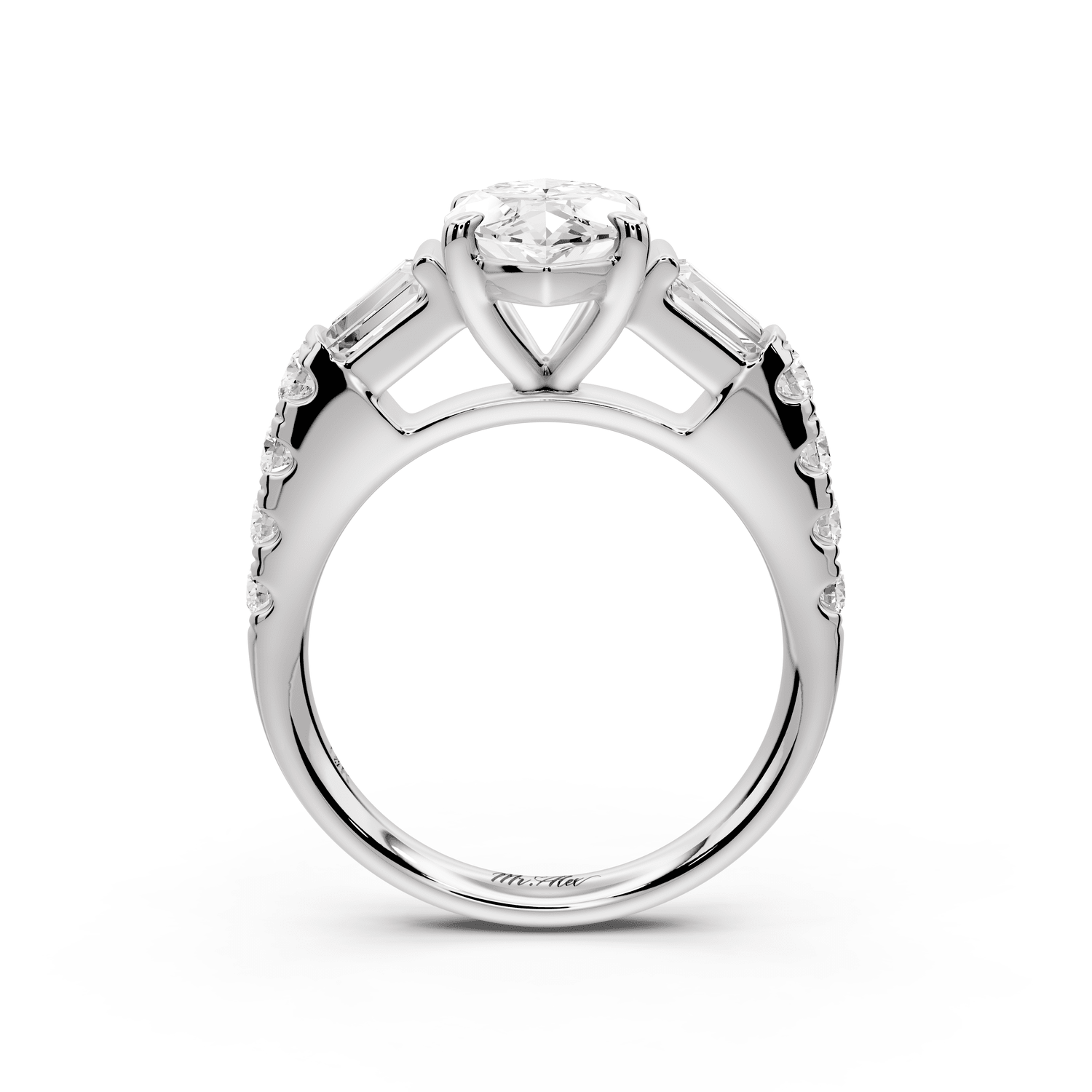 Aria - 2ct platinum marquise Diamond with tapered baguettes and round accent stones engagement ring - Mr. Alex Jewelry