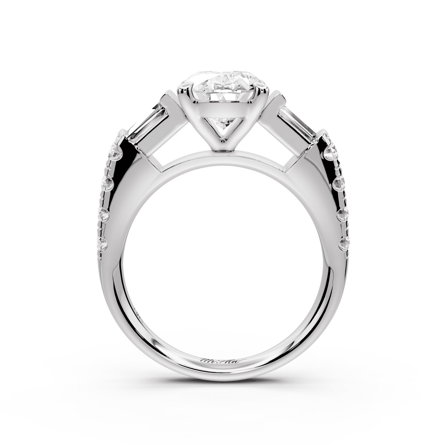 Aria - 2ct platinum oval Diamond with tapered baguettes and round accent stones Engagement ring - Mr. Alex Jewelry