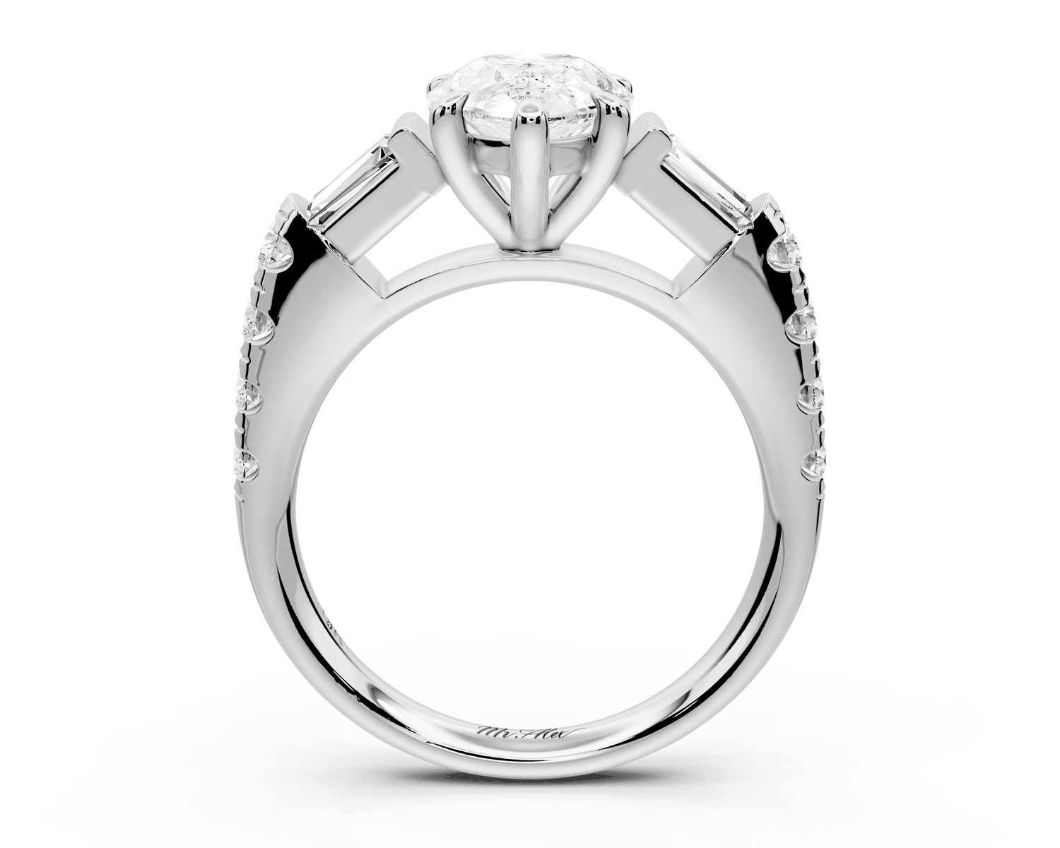 Aria - 2ct platinum pear Diamond with tapered baguettes and round accent stones Engagement ring - Mr. Alex Jewelry