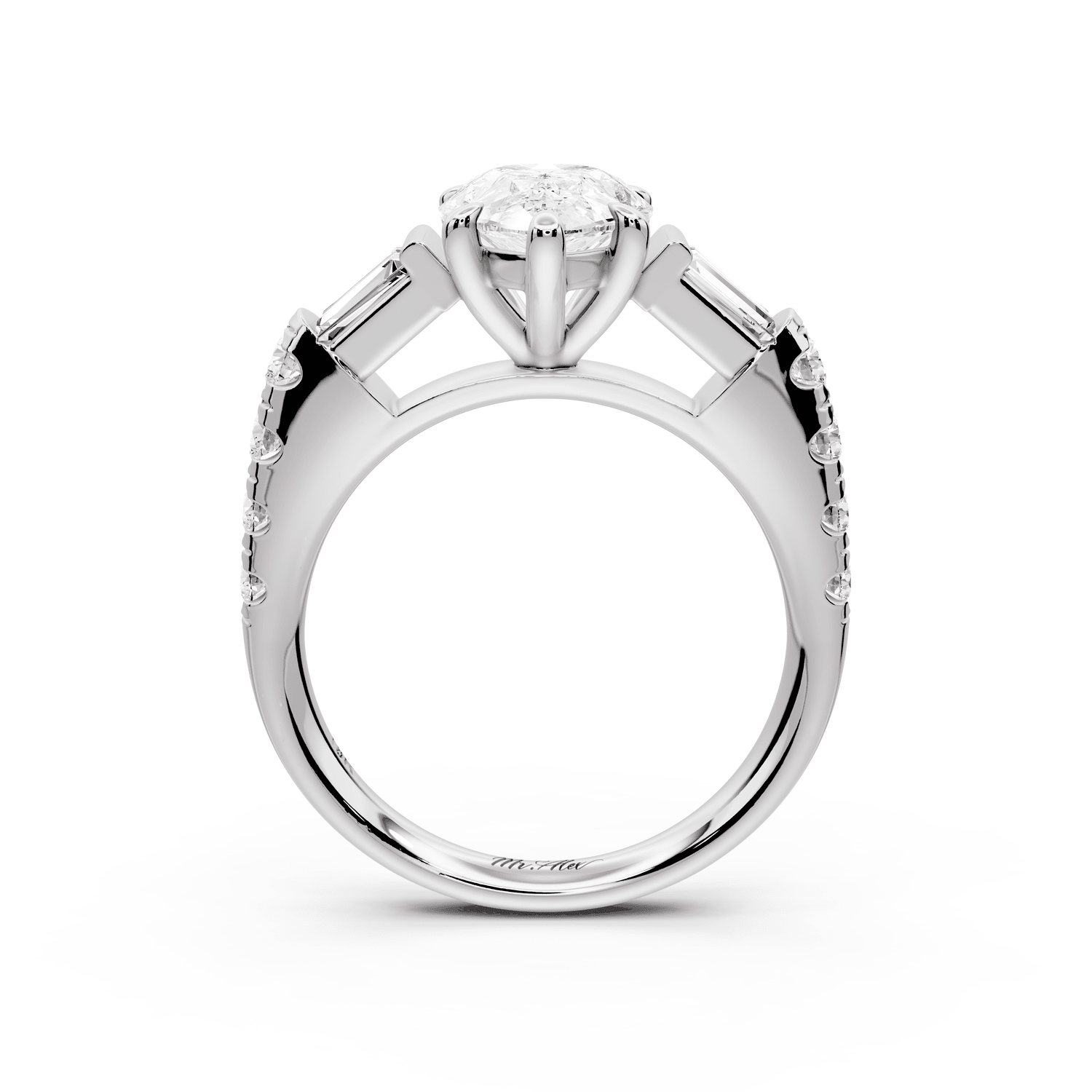 Aria - 2ct platinum pear Diamond with tapered baguettes and round accent stones Engagement ring - Mr. Alex Jewelry