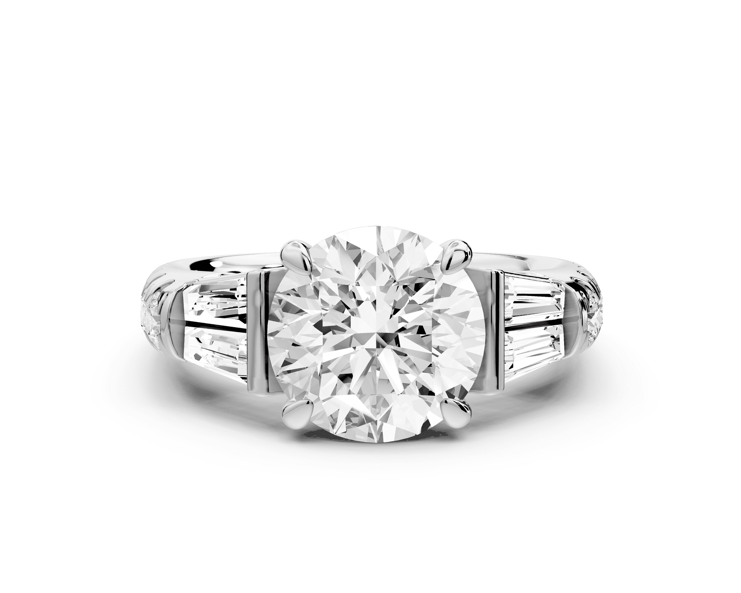 Aria - 2ct platinum round Diamond with tapered baguettes and round accent stones engagment ring - Mr. Alex Jewelry