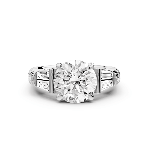 Aria - 2ct platinum round Diamond with tapered baguettes and round accent stones engagment ring - Mr. Alex Jewelry