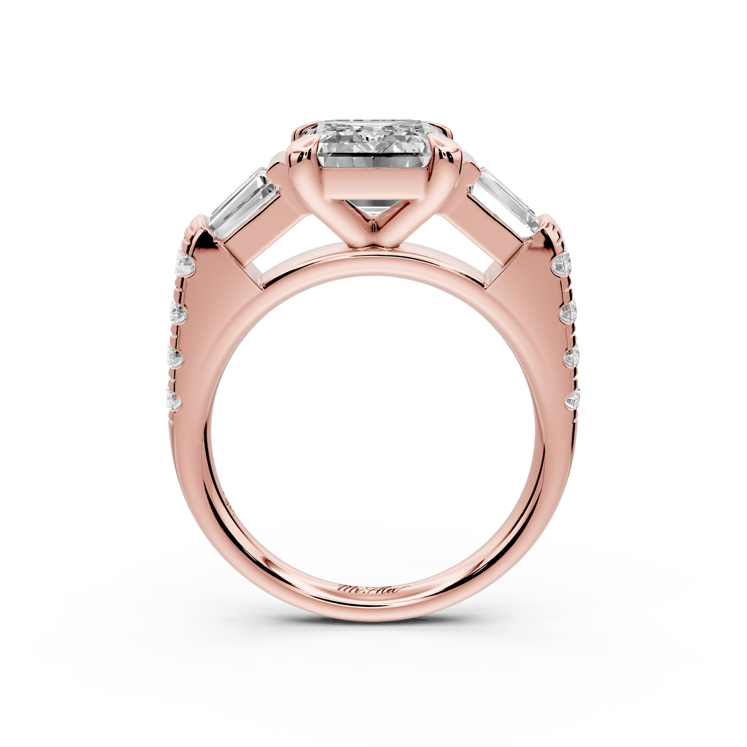Aria - 3ct 14k rose gold emerald Diamond with tapered baguettes and round accent stones Engagement ring - Mr. Alex Jewelry
