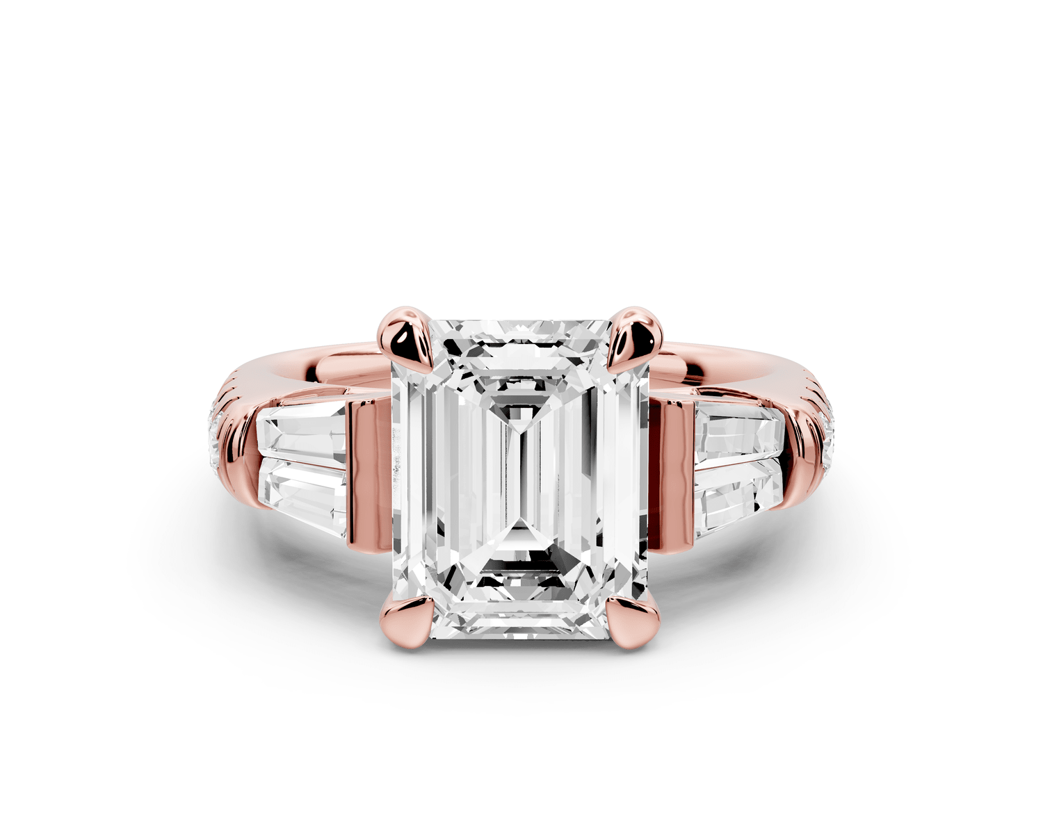 Aria - 3ct 14k rose gold emerald Diamond with tapered baguettes and round accent stones Engagement ring - Mr. Alex Jewelry