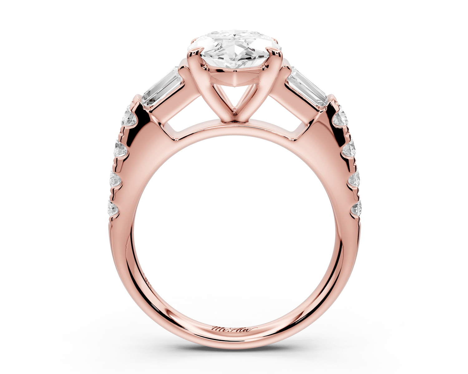 Aria - 3ct 14k rose gold marquise Diamond with tapered baguettes and round accent stones engagement ring - Mr. Alex Jewelry