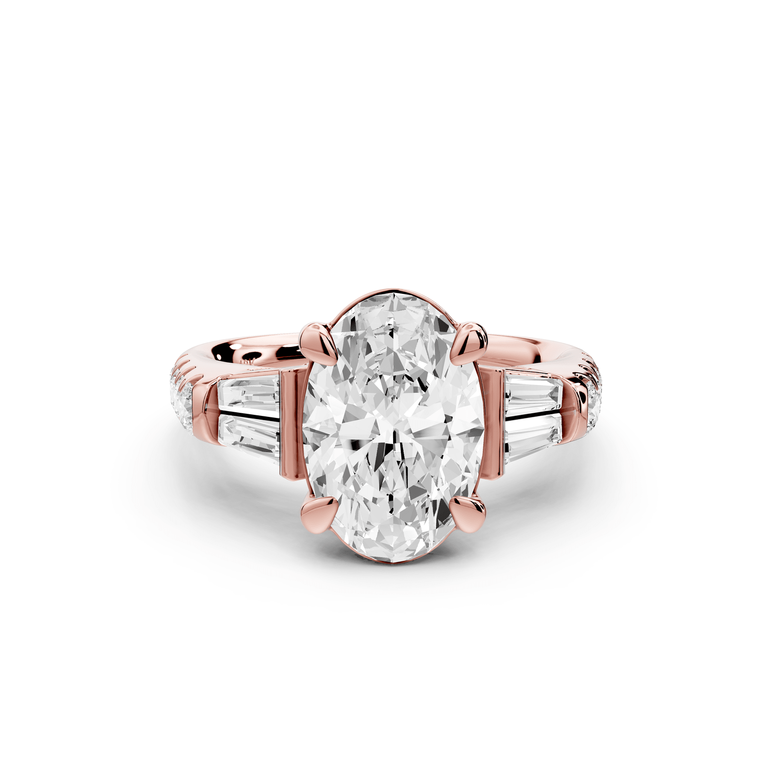 Aria - 3ct 14k rose gold oval Diamond with tapered baguettes and round accent stones Engagement ring - Mr. Alex Jewelry