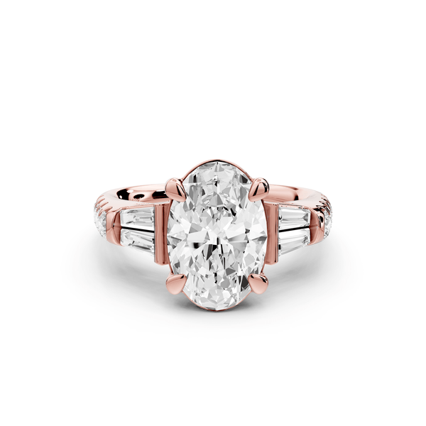 Aria - 3ct 14k rose gold oval Diamond with tapered baguettes and round accent stones Engagement ring - Mr. Alex Jewelry